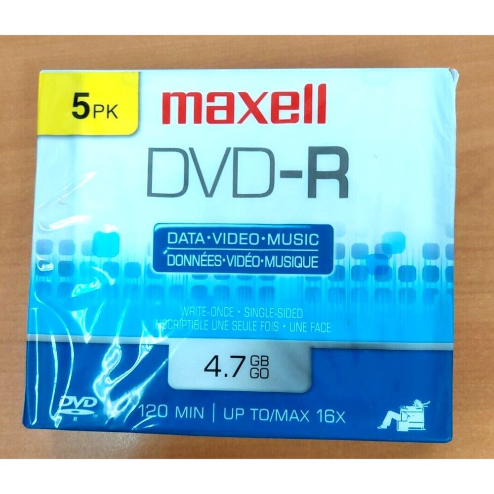 Maxwell DVD R 4.7GB 16x/120MIN 5 pack NEW Sealed Slim Jewel Cases